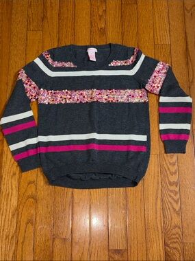 Design History Charcoal Sweater with Pink Sequin Stripes